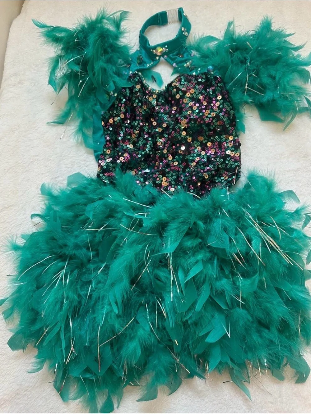 Kids Teal Feather & Sequin Costume Dress